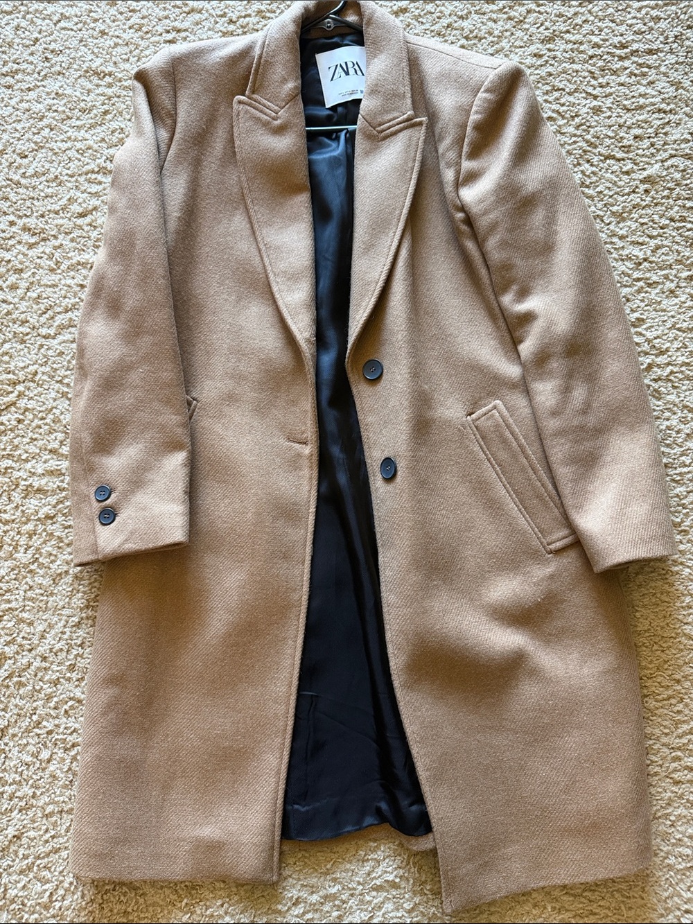 ZARA Camel Single-Breasted Wool Coat